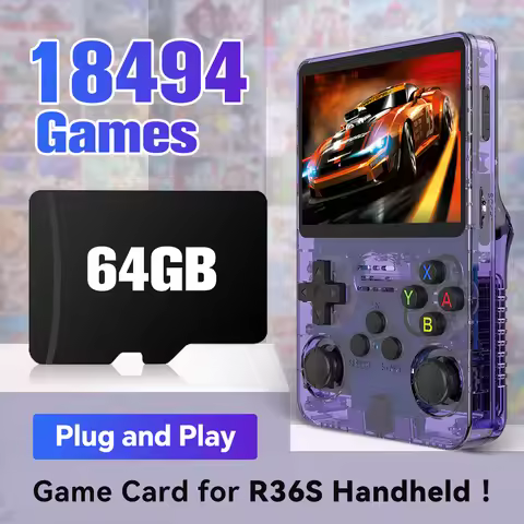 64G Game Card for R36S Handheld Portable Pocket Game Console with 18494 Games for PS1/PSP/SS/DC/N64/