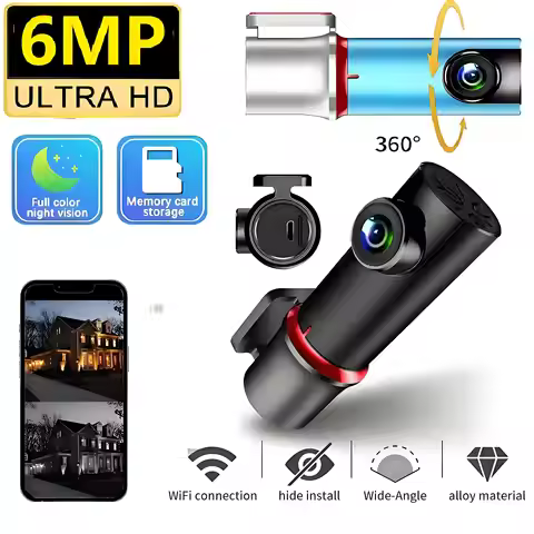6MP Dash Cam Car Auto Camera with WIFI App Control Night Vision Recorder 360° Rotatable Surveillance