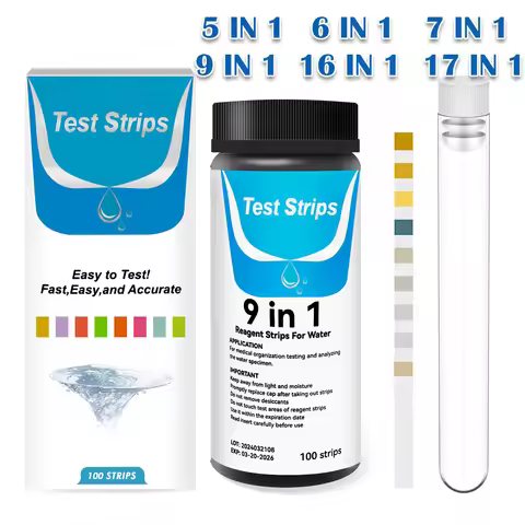 100Pcs 5-17 IN 1 Aquarium Test Strips Fish Tank Test Kit with Tube Aquarium Pond Water Testing For I