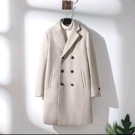 Trench jaket kerah overcoat jaket pria keren kain tebal blazer panjang kancing putih coklat hitam Da