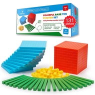 131 PCS Base Ten Blocks for Math - Place Value Blocks, Base 10 Math Manipulatives K-3, Math Counters
