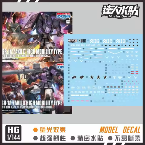 Master Decal H061 for HG 1/144 MS-06R-1A Zaku II High Mobility Type ZAKU Black Tri-stars (Gaia/Mash 