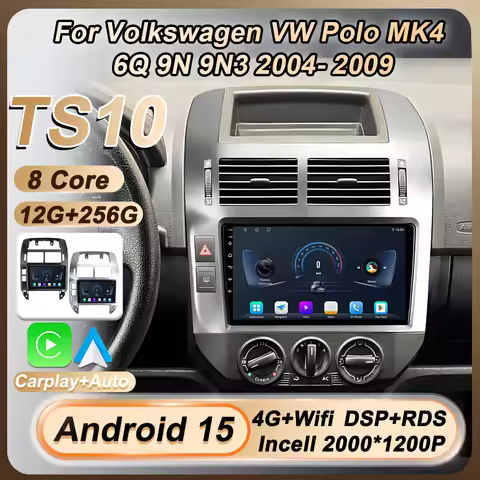 For Volkswagen VW Polo MK4 6Q 9N 9N3 2004- 2009 Car Radio Multimedia Video Player Android 15 2 Din T