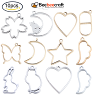 Beebeecraft 10pc Fashion Rack Plated Alloy Open Heart Back Cover Pendant for DIY UV Resin Epoxy Resin Flower Press Hollow Jewelry Lead Free &amp; Nickel Free Gold Color for DIY Necklace Jewelry Making