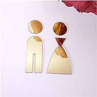 JINLONG 3D Acrylic Mirror Wooden Wedding Party Decoration Toilet Door Sign Bathroom Toilet Wall Sticker (Color : Gold mirror, Size : 20cm Height)