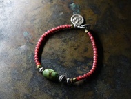 古董西藏綠松石與古瑪瑙純銀串珠手鍊