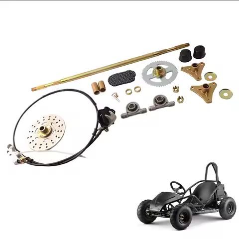1 set 29in Go Kart Rear Live Axle Assembly Kit Axle Sprocket Chain Brake Disc Caliper Wheel Hubs Rep