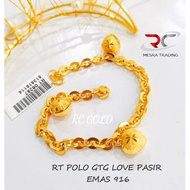 RANTAI TANGAN POLO GANTUNG LOVE PASIR EMAS TULEN 916 RT POLO EMAS 916 GELANG POLO LOVE EMAS GOLD 916