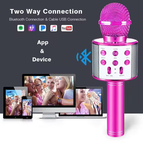 Bluetooth Karaoke Microphone Speaker Adjustable Remix FM Radio Handheld Wireless MIC forTeens Birthd