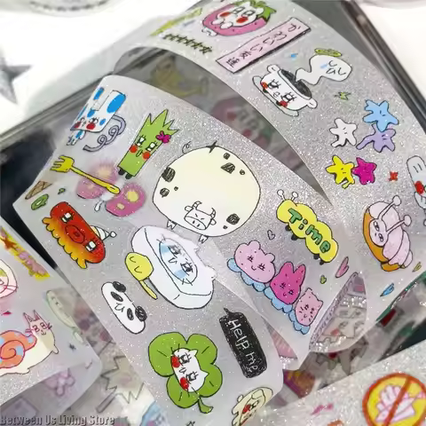 3 x70cm Cute Graffiti Elements PET Glitter Stickers for Craft Supplies Scrapbooking Material Station
