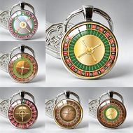Casino Roulette Embossed Wreath Keychain Time Gemstone Bocai Creative Metal Pendant Niche Trendy Acc