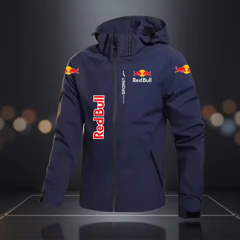 New Red Bull Logo Men's Lightweight Jacket Hooded Outdoor Windbreaker Waterproof Mountaineering Jack