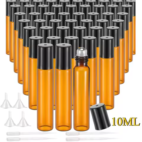 25/50pcs 10ml Essential Oil Roller Bottle，Glass Roll On Bottle with Stainless Steel Ball Dropper Pip