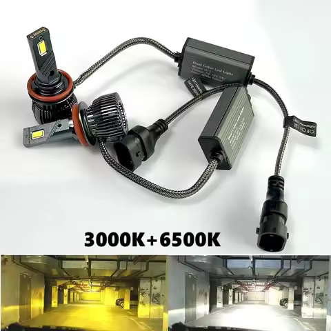 H11 LED Bicolor Headlight Bulb H4 H1 H7 HB2 H3 H8 H9 9006/HB4 9005/HB3 Car Fog Light Yellow+White 11