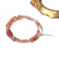 開運貔貅系列金骨幹x薔薇輝石x金太陽x草莓晶貔貅925純銀手鍊