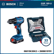 BOSCH ชุดสุดคุ้ม GSR 185-LI Brushless 2 Batt 2 Ah และชุด X-Line - 33 Pcs.(Blue)