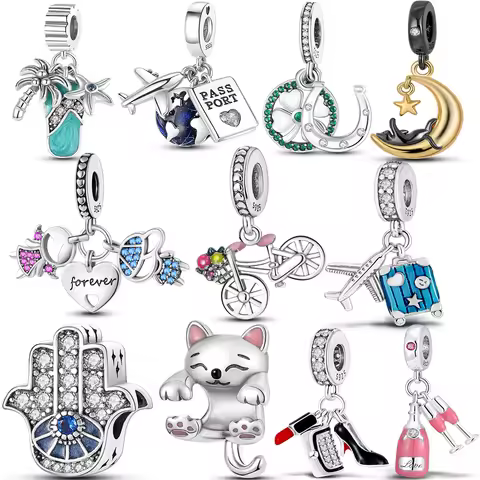 925 Silver Cats Clover Dream Catchers Earth Plane Charms Fit Original Pandora Beads Pendent Dangle B
