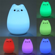 Kitten Night Light Rechargeable LED Bedside Lamp 7 Colors Changing Silicone Cat