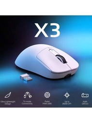 X3 超輕量級無線遊戲滑鼠,49克人體工學電腦滑鼠,三種模式paw3395,26k Dpi光學感測器,200小時電池續航力,可編程按鈕,pc /筆記型電腦遊戲配件