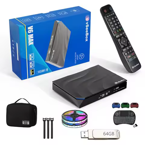 Vseebox V6 Max 8K Android 14 TV Box Complete Accessory Kit, 4GB RAM 64GB Storage, WiFi 6, Bluetooth 