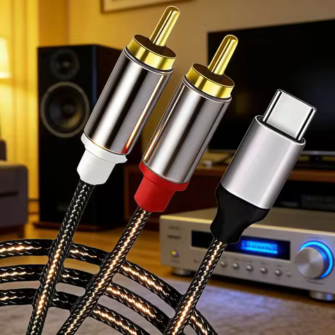 RCA Cable 3.5mm Jack Type C to 2 RCA Aux Audio Cable 3.5 mm to 2RCA Male Adapter Splitter for TV Box