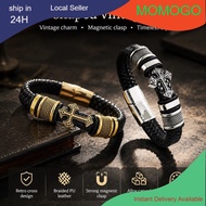 Vintage Rock Cross Leather Bracelet Men's Trendy Bracelet Black Leather Punk Party Jewelry