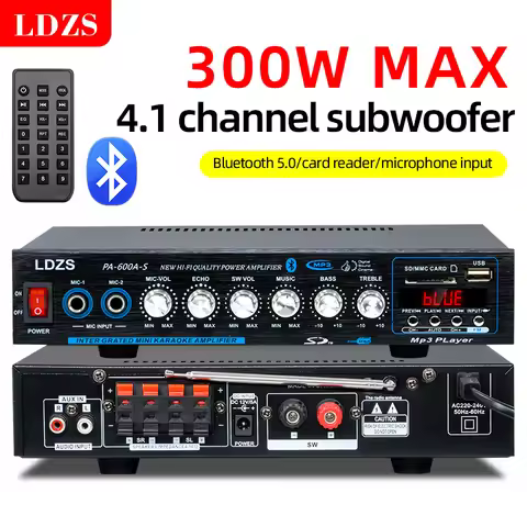Audio Power Amplifier 300W bluetooth HiFi Amp Speaker 12V AV Amp Speaker Remote Control For Car Home