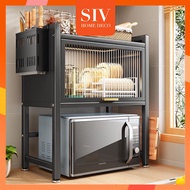 SIV 2 Layer/Tingkat Expandable &amp; Adjustable Microwave Cabinet Rack Kitchen Oven Shelf Rak Stainless Steel With Pegboard