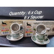 Asoga Classic Coffee Cup 6pcs & Saucer 6pcs Cawan Kopitiam （Thick＆Extra thick） 海南咖啡杯盘（ 厚/特厚) Traditi