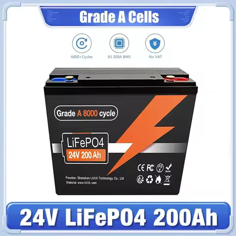 💻200Ah LiFePO4 24V Lithium Battery 100Ah 150Ah 200Ah LiFePO4 Battery 24V Support BMS 8000+ Cycles Ti