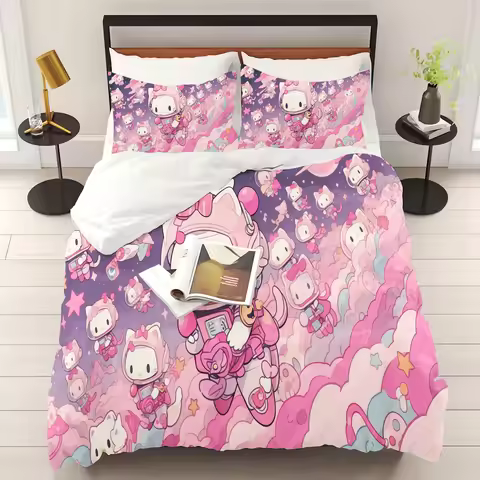 Hello Kitty Printed Bedroom Bedding Set Duvet Cover Christmas Gifts Comforte Cartoon With Pillowcase