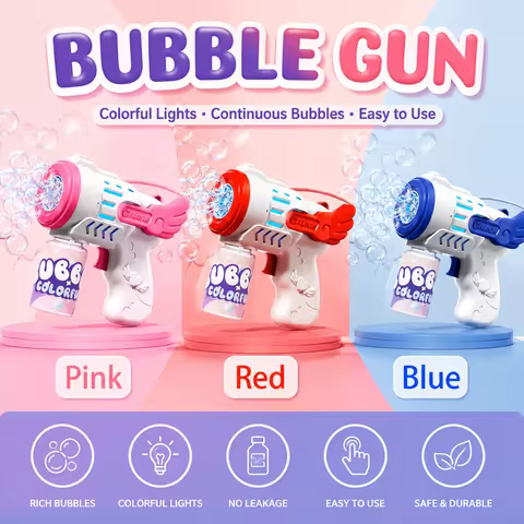 Electric Angel Wing Bubble Gun, Automatic Blower Machine, Pink/Blue/Red, Kids Outdoor Summer Garden 