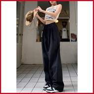 ◸ VELIN M-2XL Pants For Women Korean Straight High Waist Casual Long Pants Plain Wide Leg Trouser