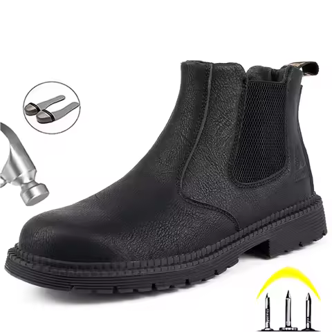Safety Shoes Men Leather Boots Men Work Shoes Winter Boots Indestructible Safety Boots Chelsea Shoes