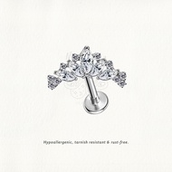 Nora Ana Graduated Marquise Curve Threaded Stud Flatback Earring Titanium ASTM-F136 Surgical Implant