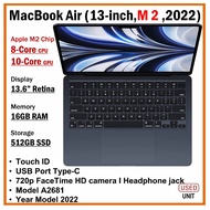 (Refurbished) MBA 13 M2 Chip 16GB RAM 512GB SSD YEAR MODEL 2022 (Midnight color)