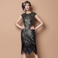 Retro 1920s Inspired Heavily Beaded & Fringed Evening Dress