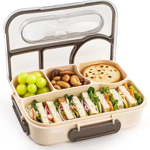A03F-Lunch Box With Utensils, Bento Box Adult, 4-Compartment Drop-Proof Dishwasher Safe Kids Contain