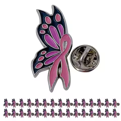 Breast Cancer Awareness Pins butterfly enamel Pink Ribbon pins brooches for Breast Cancer Survivor S