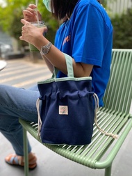 迷你海軍藍 / 薄荷綠織帶 帆布荷葉邊 斜背包 / 手提包