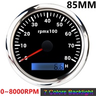 Motorcycle Tacho Meter Gauge 85mm RPM Tachometer Gauge With 7 Colors Backlight Marine Boat RPM Meter