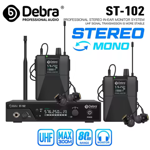 Debra ST-102 Stereo Professional Wireless In-Ear Monitor System with Bluetooth 5.0 UHF for Small Con