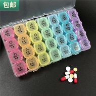 Colorful 28-Grid Pill Box Small Old Man Capsule Packing Box Pill Compartment Morning Noon Evening Be