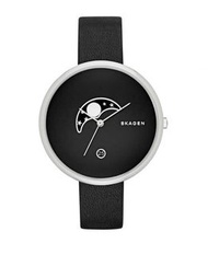 Skagen Gitte Moon Phase Black Dial Black Leather Ladies Watch 女士手錶 皮革 高貴