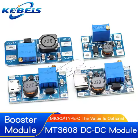 MT3608 DC-DC Adjustable Boost Module 2A Boost Plate Step Up Module with MICRO USB 2V-24V to 5V 9V 12