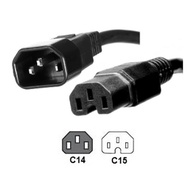 C15 to C14 Power Cord Extension 3 x 1.5 mm Cable - 1.8 meter