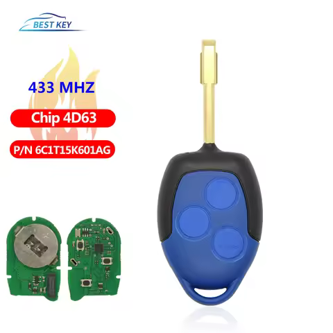 BEST KEY 3 Button Car Remote Key 4D63 Chip 433Mhz P/N: 6C1T15K601AG Black Blade for Ford Transit WM 