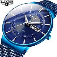 LIGE Fashion men casual watches Waterproof Stainless Steel Mesh Clock Analog Quartz Business Casual Slim seiko automatic watch vintage watch