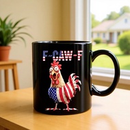 Cuckoo Chicken Mug f-caw-f Funny Pattern Drinking Cup 11oz Ceramic Cup All Black