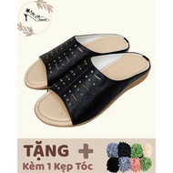 DA49N - Middle-aged Women's Sandals VAN CHI HOUSE Soft Brown Cowhide with Exquisite Patterns